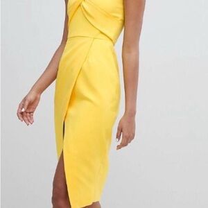 Lavish Alice Bright Yellow Twist-Front Midi Dress Size 2 #spring #Easter